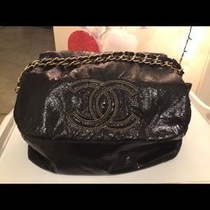 Chanel rock and chain accordion black patten bag